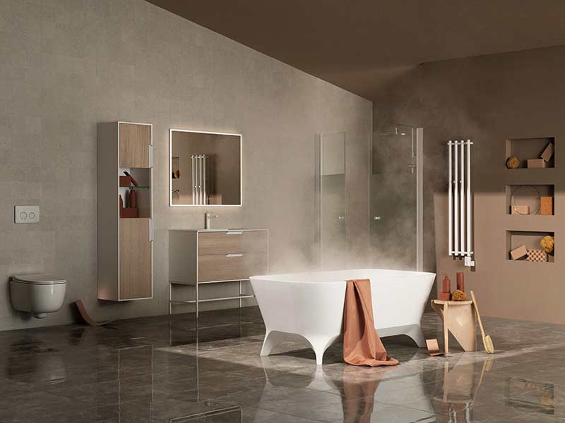 Badrum med fristående badkar i Solid Surface