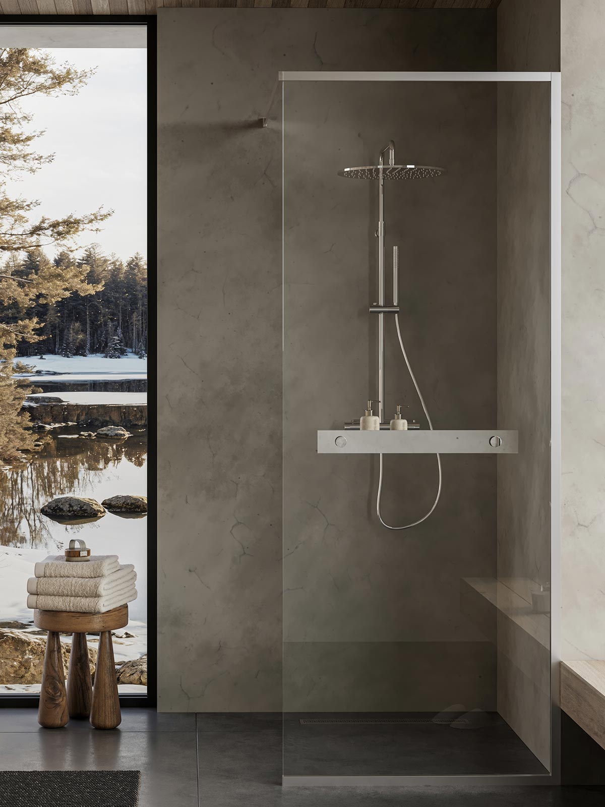 Langfoss skärmvägg med hylla