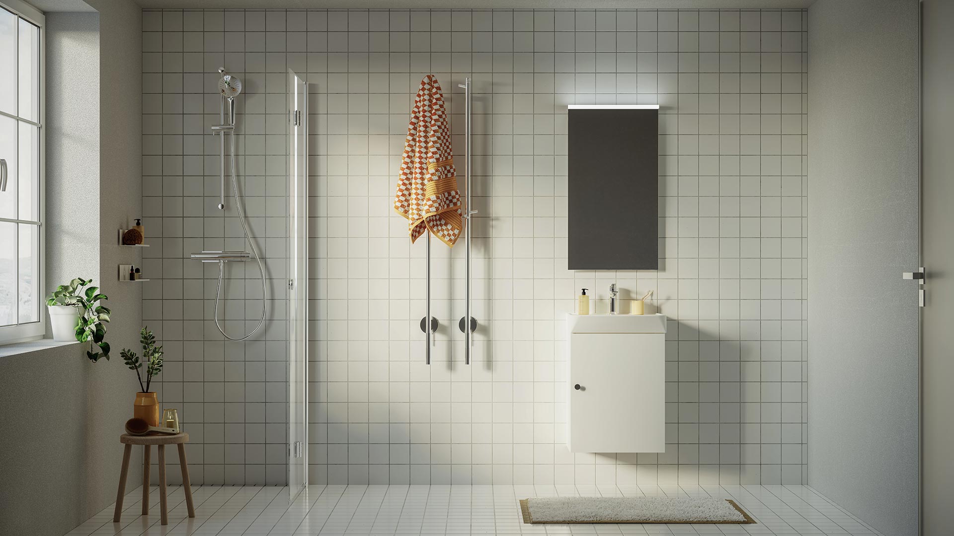 Litet badrum med Bloc tvättställsskåp
