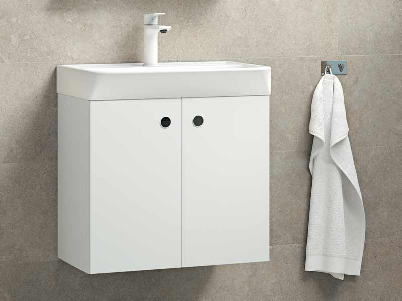 Intro tvättställsskåp i plåt med dörr och integrerat handtag