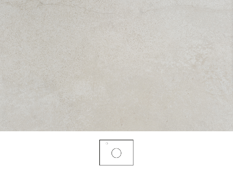 Jura bänkskiva 60 cm i ljus beige kalkstenslook med silkesmatt yta och mjuk naturlig struktur. Tvättställsplacering i mitten av bänkskivan, kromad ettgreppsblandare till vänster av tvättstället.