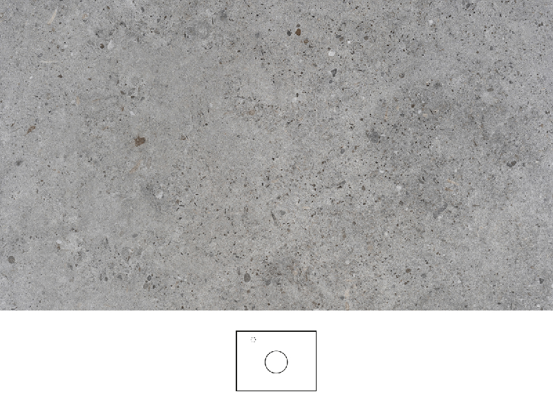 Kalk bänkskiva 60 cm i ljusgrå kalkstenslook med mjuk, matt yta och diskret porstruktur. Tvättställsplacering i mitten av bänkskivan, kromad ettgreppsblandare till vänster av tvättstället.